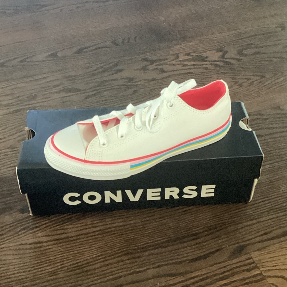 Converse Kids' White Sneakers with Rainbow Accents